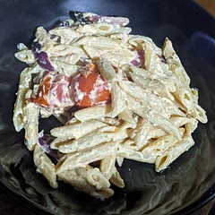 It was ok, nothing special. Could do with bulking out with more roasted vegetables - courgette maybe, more tomatoes, red pepper? A dash of red wine vinegar and honey would go a long way with this to jazz it up a bit.