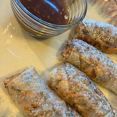 Took a lot of time to prep but once cooking it was easy! Used my ninja air fryer and they were done in 10minutes.

Crunchy and fresh. Added chili sauce to the side sauce to kick it up.

Next time I would put in some fresh cilantro in the filling while rolling them up just to brighten up the flavor some.