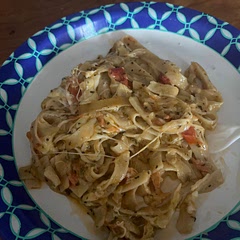 I used gluten free egg noodles. It was delicious. Used dried herbs and left them in the oil. Also used a whole onion. Used my own blends of cheese. Delicious!