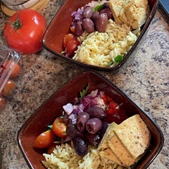 We added tofu and a bed of arugula. Delicious and filling!