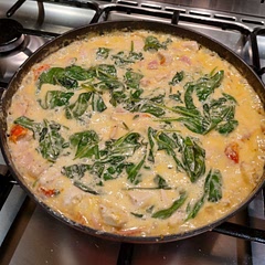 I cut the chicken into cubes to make bite size and served on jasmine rice. I also added one heaped teaspoon of tomato pesto just to give it a bit more colour. The whole family went back for more.