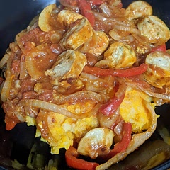 Lovely! We used chicken sausages for lower calories, added 100ml of veg stock with the chopped tomatoes (recipe says to add chickpeas and chickpea water but chickpeas aren't in the ingredients 🤷) and served over a sweet & white mix mashed potato. Really hearty and warming. Quick and easy and tasty, will have this again.