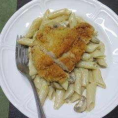 i added mushrooms and crispy chicken , also instead  of wine i added pasta water and i used cooking cream it was delicious