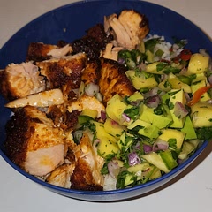 Basmati rice and extra rub for the salmon. Used an air fryer and came out crispy and so tender.