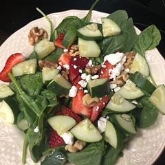 I added cucumbers and used raspberry vinegarette! Totally delicious!