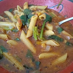 Realized too late that I didn't have lasagna noodles, but penne worked! Yummy soup!