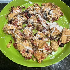 I didn’t have enough strawberries so i made a strawberry+blueberry cobbler. you can substitute the strawberry for any fruit really!