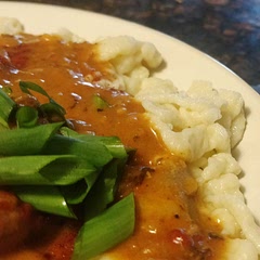 What an incredible recipe to make if you have a spare three hours. It is basically chicken curry but instead of curry powder its paprika. Went well with nokedli, which I made too runny :(
