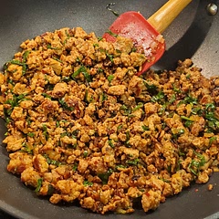 I just use ground meat for this. I also add a splash of rice vinegar and onion powder to the sauce. Really let it caramelize before you add the sauce and after, very important to the overall result!