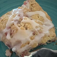 This is our go to scone recipe. Pictured with strawberries. We use whatever fruit is in season cooked peach, cooked apples, blueberries, strawberries etc. They come together perfectly. Don’t forget the freezing step.