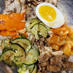 This recipe had a lot of steps but it turned out delicious.  I made a couple of adjustments to make it healthier: swapped white rice in for brown rice and used ground turkey instead of ground beef. I also added some store bought kimchi
I would make this again