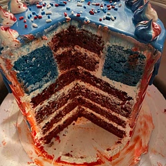 I wanted to use a red velvet for my flag cake this year because it’s already supposed to be red. I don’t usually eat red velvet and this one threw me off a little. The chocolate was there, but it was so subtle that, combined with the color, I couldn’t really name the taste I got.  Maybe add more cocoa powder to the recipe for a real kick of chocolate.