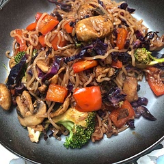 Really yummy! Sauce was great, a nice zing to it. Didn’t bother with the nuts and seeds and used the veg I had going limp in the fridge!