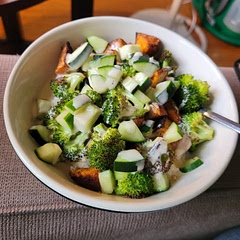 Little bland. Added more Sriracha, prob could have used a little more spice on the potatoes
