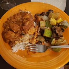 The flavor was amazing. The chicken was a little tough. Probably could stand to simmer a little longer than 10 minutes. Served it over rice with some roasted veggies and a nice glass of red wine.