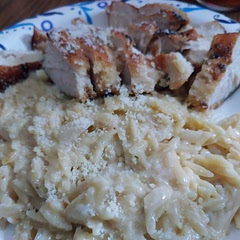 I breaded the chicken in a parm/flour mix after seasoning with salt and pepper to give it a bit of a crust. So good!