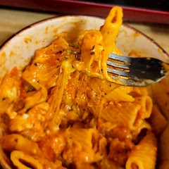 Adding more spices next time. A great pairing would be garlic bread. It looks like there won't be enough water when you put in pasta, but that is not the case. Make sure you use your biggest pot.