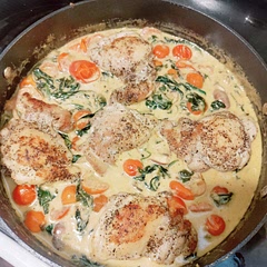 I added more heavy cream and used boneless skinless chicken thighs instead, I was happy with how it turned out