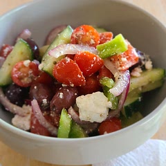 I love Greek Salad and this paired beautifully with the zucchini lasagna main dish this evening. Fantastic combo!