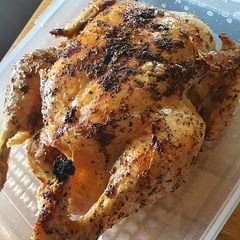 Awesome. Crispiest ever roast chicken skin, with juicy meat. I'll leave the herbs off next time, they caused a fair bit of smoke in the air fryer.