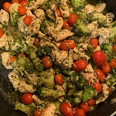 It was good. Husband liked it, but he’s not big AT ALL on anything pesto. Pretty easy to make as well.  If you are not watching carbs, noodles would be good with it.