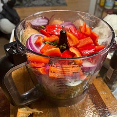 I like things really spicy so I put two jalapeños and a habanero. I also threw it in my new food processor which I’m enjoying immensely. Hopefully, I can add more than one photo because I want you to see how much I enjoy eating it.