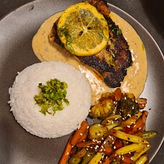 Pan fried blue warehou with cajun to crisp. Sauce prepared separately with coconut milk instead of cream.