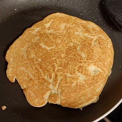 I made 1 big pancake. It was a tad bit dry, but almond flour does that. I substituted sugar free syrup, which brought the carbs way down to about 5.
