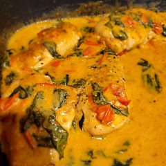 SOOO good!!! I doubled the cream and parmesan and am super glad I did.  My chicken was pretty thick so that took much longer to cook but turned out so yummy!!