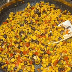 I added black beans and a red bell pepper. So good I could eat the whole pan!