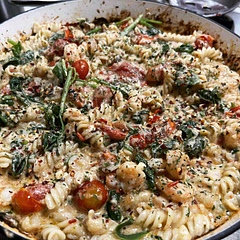 I added sautéed onion and mushrooms, then after it was ready to serve added dried chives and parsley. A good few drops of hot sauce and it was a hot.