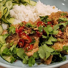 I cut back on the rice vinegar. However probably need to cut it down even further. Otherwise it's a really quick and yummy recipe. I also added ginger and garlic to the marinade.
