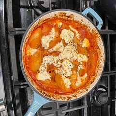 Really great. Simple. Added a little mozzarella with the chèvre. No leftovers is a good sign.