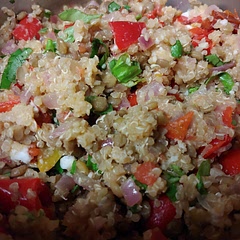 Delicious!  I made it with quinoa, vegan feta, and roasted long sweet Italian peppers that I sliced and added to the lentil mixture instead of stuffing peppers.  I also added more lemon juice.