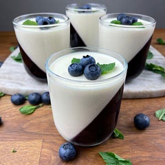 Please note:
• Very important to cool the cream before adding it to the glasses with jelly. If the cream mixture will be even slightly warm it will ruin the jelly design.
• you can substitute blueberries with any other berries.