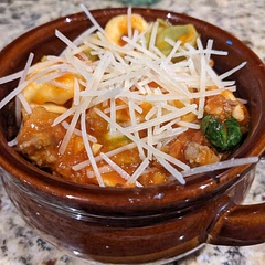 This is a tasty one folks.  We added about 1.5 cups of water because we used 20oz of tortellini.  We also halved the spinach.  Very very good and easy enough that a novice like me can make it!  Give this one a try!