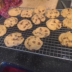 I used ener-g egg replacer instead of a flax egg and bread flour instead of all purpose (because we were out of it 😅) and no cornstarch. I made really fat cookies that I baked for like 11 and a half minutes and they are a bit underdone, the middle a bit doughy. Nevertheless they are Scrumptious!!