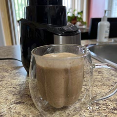 Yum!  I didn’t have protein powder so added Greek yogurt and peanut butter and a squeeze of stevia to sweeten it a bit.