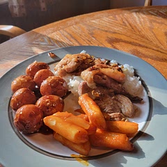 Had this with braised potatoes and rice cakes. The marinade turn our great the pork was tender. I used shesshuan pepper instead of ground for a more floral taste so good