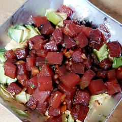 So yummy! Added red chili sauce and put the spicy mayo in a cabbage, Cucumber avacado slaw