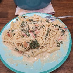 I added some lemon and zucchini served over pasta.  Sauce tastes like a bisque.  Will try with shrimp