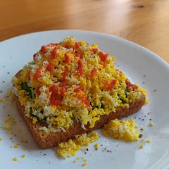 The most delicious way to break my fast. Grating the egg can be a little messy and it's easier to grate when it has been in the fridge. Totally worth it though!