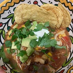 This is delicious! I put mine on high for 5 hours and used 200 grams more chicken. Once cooled, I freezed in zip lock bags for easy dinners. 
Instead of chips, I have been having rice too. Will make this on rotation.
