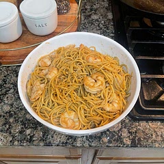 The only thing I changed was adding shrimp. Otherwise it turned out pretty damn garlicky and pretty damn good. I’d make again in a heartbeat. Only thing that took significant time was peeling and slicing 12 cloves. Otherwise it was a relative breeze.