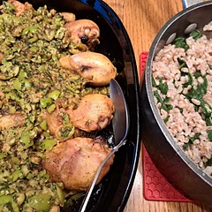 Served with farro and mustard greens.
Took a hour to cook the thawed legs.
I  used 8 oz of olives.
