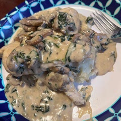 Served over sour cream and chive mashed potatoes. Winner in our home!! Even with the picky teen! Used two thick chicken breast but split to make four thin. I’ll have plenty for two lunches after dinner 😍😍
