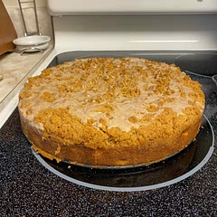 I think you could cut the topping recipe down if you wanted to. It is super yummy but also a lot of sugar!I will make this again! I think you could also make it in a glass dish and it would do well. I used fresh peaches in mine.