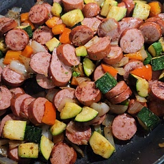 Great! I cooked the onions before the peppers and zucchini so that I could cook the peppers/zucchini a shorter amount of time for my family who prefers them al dente. I used turkey sausage for less grease.
