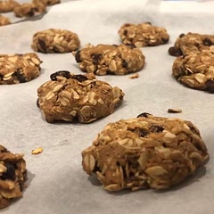 Swapped out flour for GF flour, brown sugar for coconut sugar, and half the butter for coconut oil. YUM!