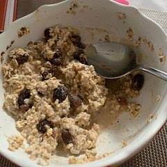 I made half the recipe. Since we didn’t have apples, I used raisins and they worked nicely. This recipe is a go-to because it’s quick, healthy, and delicious.